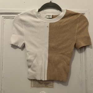 Abercrombie & Fitch Ribbed Crop Tee White and Tan